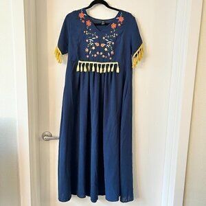 Shein Floral Embroidered Navy Blue Long Dress Size XL